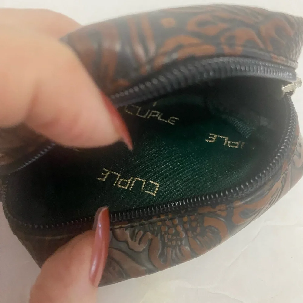 Cuple Spanish Luxury Brand Floral Embossed Faux Leather Pouch